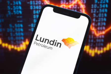 Lundin Petroleum logo company, gas and oil prices, energy industry. Petroleum stock market graphs, global financial background. Gasoline and diesel conceptのeditorial素材