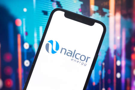 Nalcor Energy logo company, gas and oil prices, energy industry. Petroleum stock market graphs, global financial background. Gasoline and diesel conceptのeditorial素材