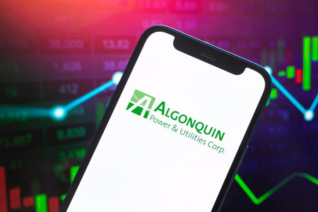 Algonquin logo company, gas and oil prices, energy industry. Petroleum stock market graphs, global...