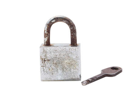 Close up lock and keys on white backgroundの写真素材