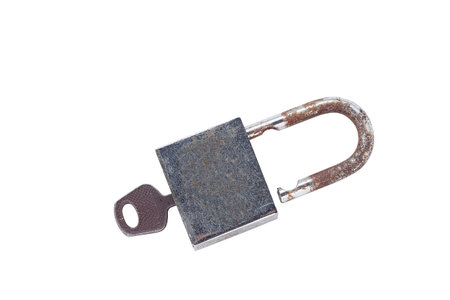 Close up lock and keys on white background