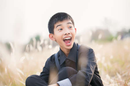 Portrait of Handsome teen boy outdoorsの写真素材