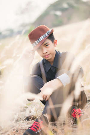 Portrait of Handsome teen boy outdoorsの写真素材