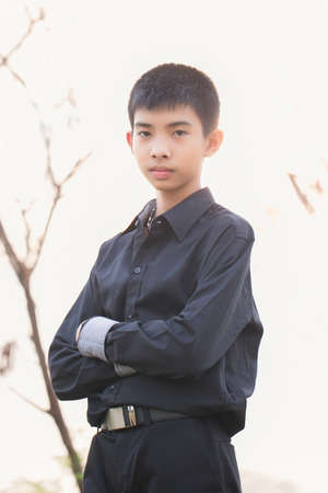 Portrait of Handsome teen boy outdoorsの写真素材