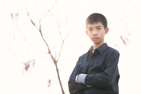 Portrait of Handsome teen boy outdoorsの写真素材