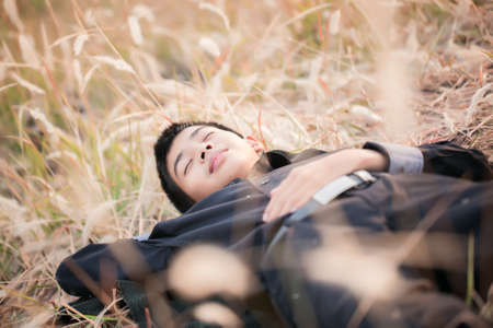 Portrait of Handsome teen boy outdoorsの写真素材
