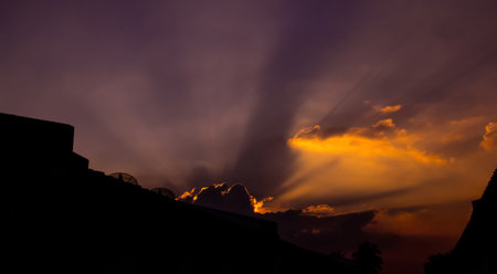 Look at the light of sunset from the window