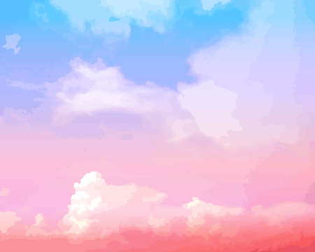 Clouds sky blue pink background art colorful, vector illustratorのイラスト素材