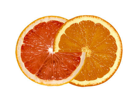 Combination of grapefruit orange slices. background isolatedの写真素材