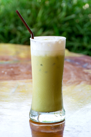 Iced green tea on the table.の写真素材