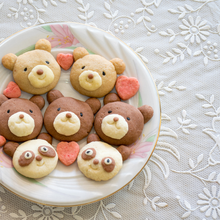 Teddy cookies on a plateの写真素材