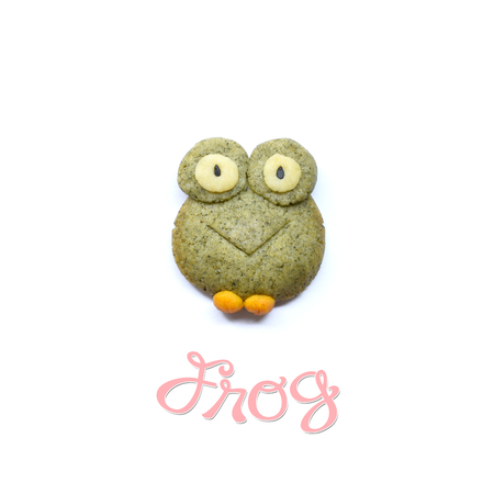 Frog cookies on white backgroundの写真素材