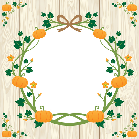 Vintage frame ; Halloween pumpkin border design on wooden backgroundのイラスト素材