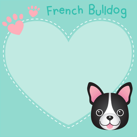 French bulldog frame on heart shape.のイラスト素材