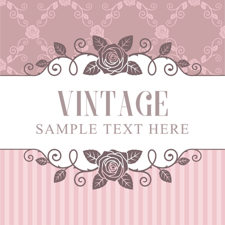 Roses vintage frame on pink roses pattern backgroundのイラスト素材