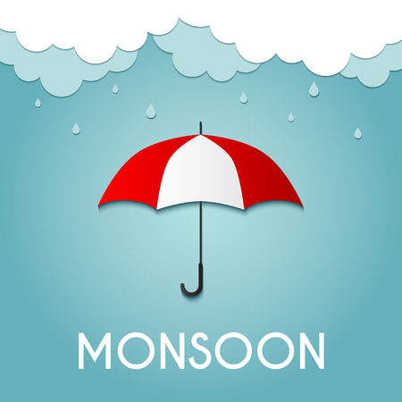 Rainy day, Monsoon offer,  Origami made umbrella and cloudsのイラスト素材