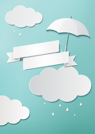 Rainy day, Origami made umbrella, flag and cloudsのイラスト素材