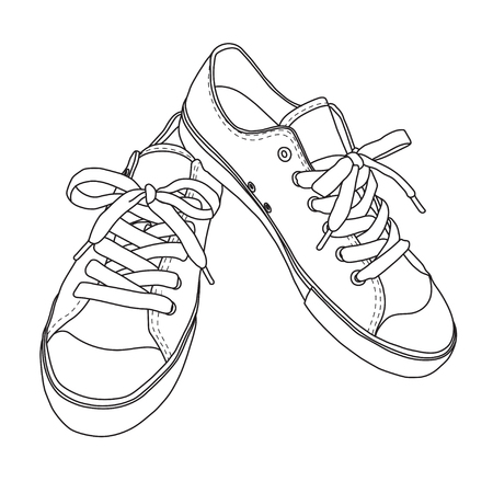 Vector illustration of hand drawn graphic Footwear, shoes. sport style, Doodle, drawing Design isolated object.のイラスト素材