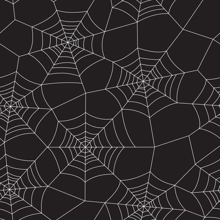 Halloween background, spider web seamless pattern on black backgroundのイラスト素材