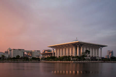 Sunrise over Tuanku Mizan mosque Putrajayaの写真素材