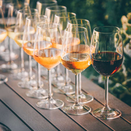 Rose Wine Glass and Bottle Rose Wineの写真素材
