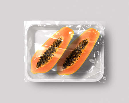 Food packaging isolated with papaya top viewの写真素材