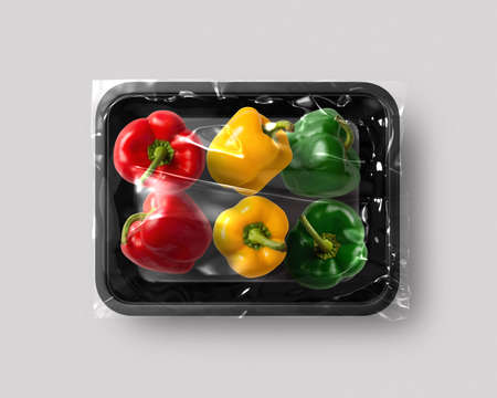 Food packaging isolated with smoked mackerel top viewの写真素材