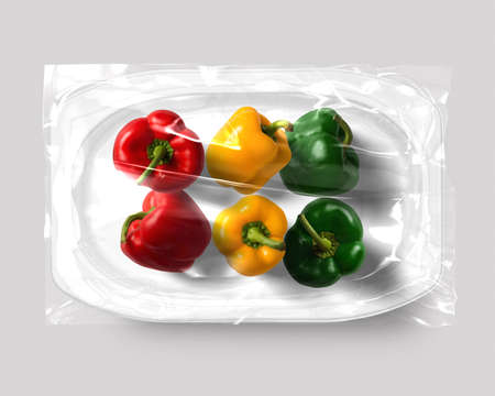 Food packaging isolated with smoked mackerel top viewの写真素材