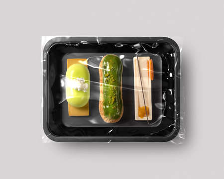 Food packaging isolated with sweet speciality top viewの写真素材