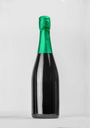 Champagne bottle isolated with color hood for label concept and more tools.の写真素材