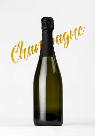 Champagne bottle isolated with color hood for label concept and more tools.の写真素材