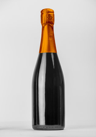 Champagne bottle isolated with color hood for label concept and more tools.の写真素材