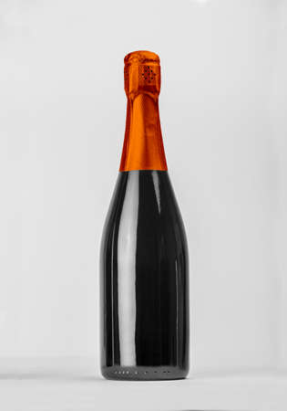 Champagne bottle isolated with color hood for label concept and more tools.の写真素材