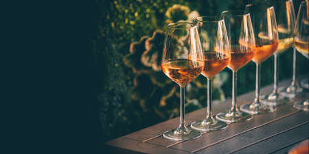 Red White or Pink ( Rose ) wine in the glass. Close up top and front view.の写真素材