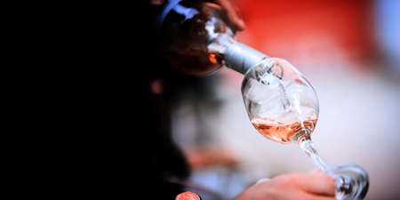 Red White or Pink ( Rose ) wine in the glass. Close up top and front view.の写真素材