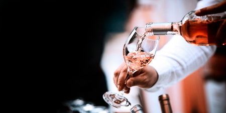 Red White or Pink ( Rose ) wine in the glass. Close up top and front view.の写真素材