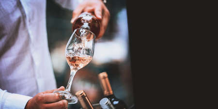 Red White or Pink ( Rose ) wine in the glass. Close up top and front view.の写真素材