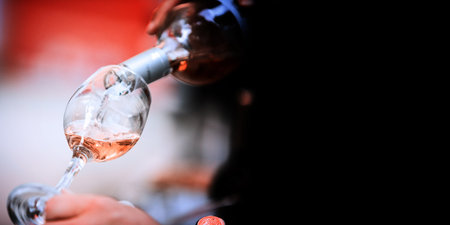 Red White or Pink ( Rose ) wine in the glass. Close up top and front view.の写真素材