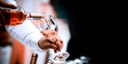 Red White or Pink ( Rose ) wine in the glass. Close up top and front view.の写真素材