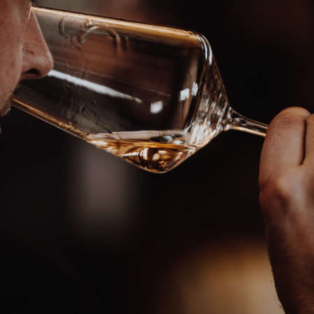 Red white and rose wine glass tasting in store restaurantの写真素材