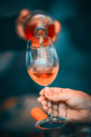 Red white and rose wine glass tasting in store restaurantの写真素材