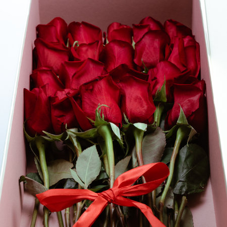 Love box with red roses.の写真素材