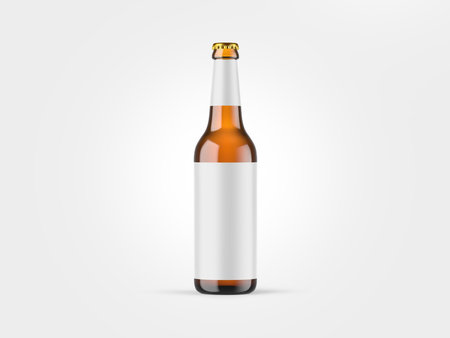 Beer bottle with blank label isolated on white background. Mockup for design.の写真素材