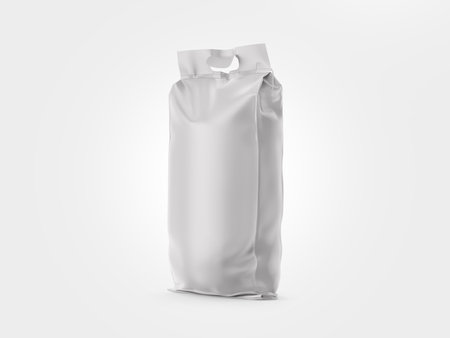 Blank plastic bag mockup, isolated on gray backgroundの写真素材