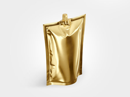 Golden foil bag isolated on white background.の写真素材