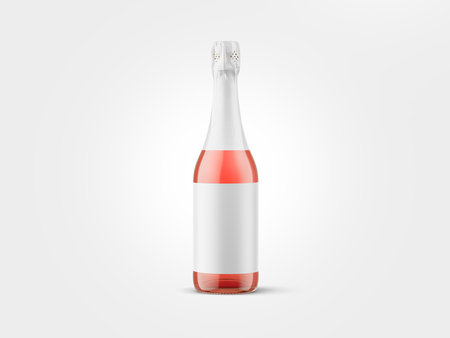 Champagne bottle with blank label on white background.の写真素材