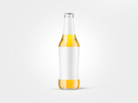 Beer bottle mockup isolated on grey background.の写真素材