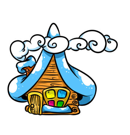 Winter Christmas House small hut cartoon illustrationの写真素材