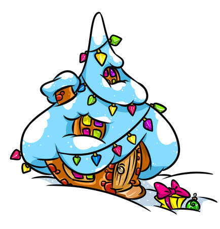 Winter Christmas House small hut cartoon illustrationの写真素材