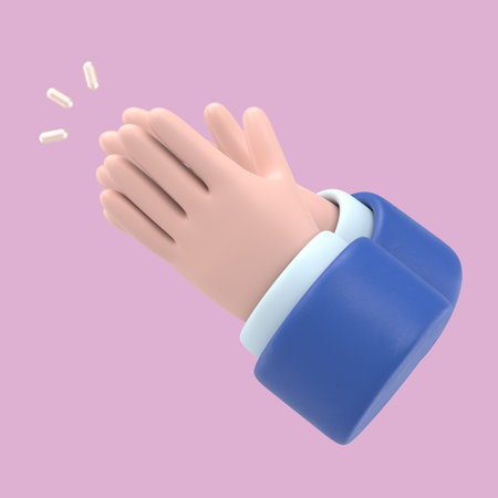 Cartoon character hands clapping or applause with loud noise. Business clip art isolated on pink...